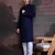 men's cotton chikankari stylish kurta set in deep blue