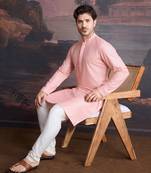 men's chikankari embroidered kurta set in peach
