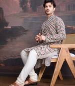 men's designer art silk maroon kurta set with sequins accent