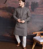 men's cotton chikankari stylish kurta set in black