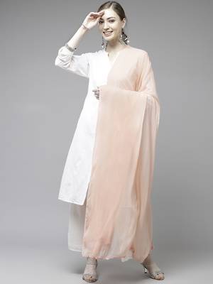 Hand Embroidered Peach Chiffon Lucknowi Dupatta 1