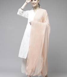 Hand Embroidered Peach Chiffon Lucknowi Dupatta