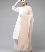 Hand Embroidered Peach Chiffon Lucknowi Dupatta