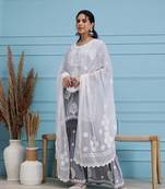 Hand Embroidered White Chiffon Lucknowi Chikankari Dupatta