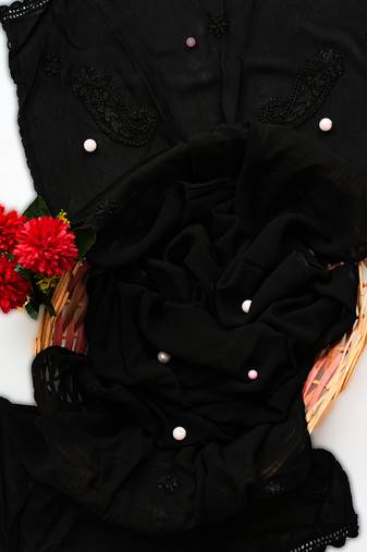 Hand Embroidered Black Georgette Lucknowi Chikankari Stole