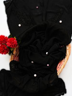 Hand Embroidered Black Georgette Lucknowi Chikankari Stole 1
