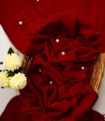 Hand Embroidered Red Viscose Georgette Lucknowi Chikankari Stole