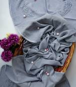 Hand Embroidered Grey Viscose Georgette Lucknowi Chikankari Dupatta