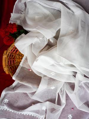 Hand Embroidered White Kota Lucknowi Chikankari Dupatta 1