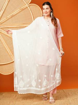 Hand Embroidered White Chiffon Lucknowi Chikankari Dupatta 1