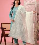 Hand Embroidered White Kota Lucknowi Chikankari Dupatta