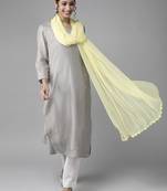 Hand Embroidered Lemon Chiffon Lucknowi Dupatta