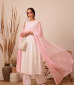 Hand Embroidered Pink Chiffon Lucknowi Chikankari Dupatta