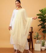 Hand Embroidered Fawn Chiffon Lucknowi Dupatta With Muqaish Work