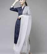 Hand Embroidered Grey Chiffon Lucknowi Dupatta