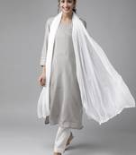 Hand Embroidered White Chiffon Lucknowi Dupatta