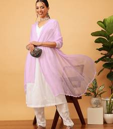 Hand Embroidered Mauve Chiffon Lucknowi Dupatta With Muqaish Work