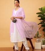 Hand Embroidered Mauve Chiffon Lucknowi Dupatta With Muqaish Work