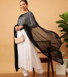 Hand Embroidered Black Chiffon Lucknowi Chikankari Dupatta With Muqaish Work