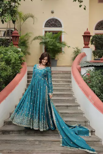 Sky blue Kurti Gharara Dupatta Collections