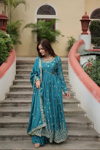 Sky blue Kurti Gharara Dupatta Collections
