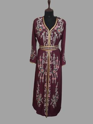 Onion-Pink color Handmade Moroccan Kaftan with hijjab 1