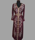 Onion-Pink color luxurious Handmade Moroccan Kaftan with hijjab