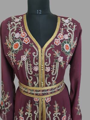 Onion-Pink color Handmade Moroccan Kaftan with hijjab 2