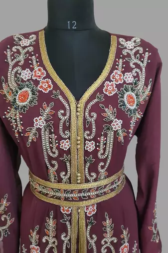 Onion-Pink color Handmade Moroccan Kaftan with hijjab