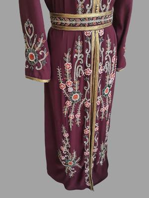 Onion-Pink color Handmade Moroccan Kaftan with hijjab 3