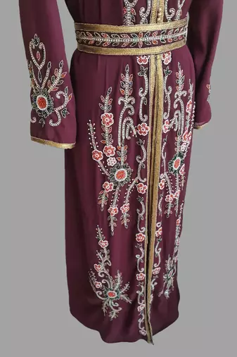 Onion-Pink color Handmade Moroccan Kaftan with hijjab