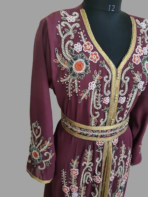 Onion-Pink color Handmade Moroccan Kaftan with hijjab 4