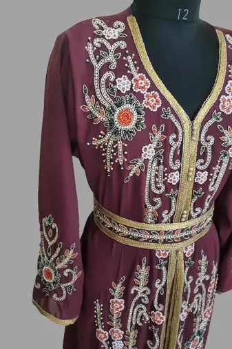 Onion-Pink color Handmade Moroccan Kaftan with hijjab