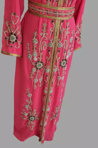 Raspberry color Handmade Moroccan Kaftan with hijjab