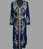Navy-Blue color luxurious Handmade Moroccan Kaftan with hijjab