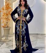 Navy-Blue color Handmade Moroccan Kaftan with hijjab