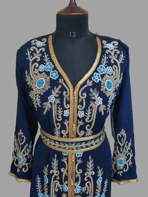 Navy-Blue color Handmade Moroccan Kaftan with hijjab 2