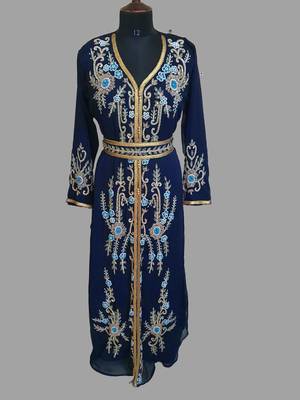 Navy-Blue color Handmade Moroccan Kaftan with hijjab 3