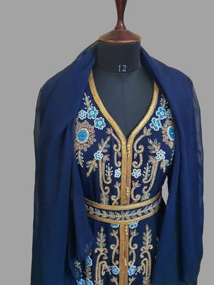 Navy-Blue color Handmade Moroccan Kaftan with hijjab 4