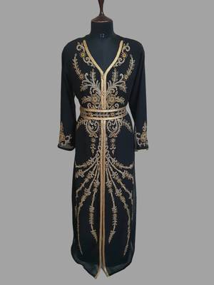 Black color Handmade Moroccan Kaftan with hijjab 1