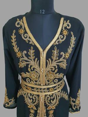 Black color Handmade Moroccan Kaftan with hijjab 2