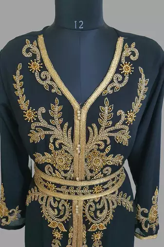 Black color Handmade Moroccan Kaftan with hijjab