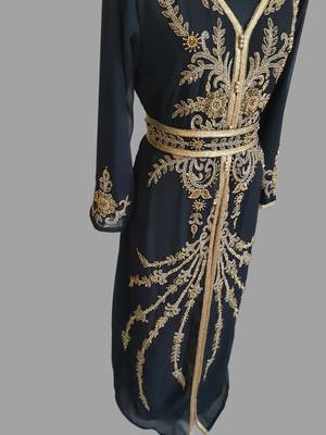 Black color Handmade Moroccan Kaftan with hijjab 3