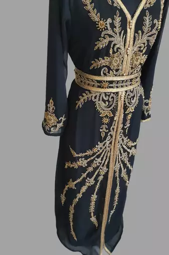 Black color Handmade Moroccan Kaftan with hijjab