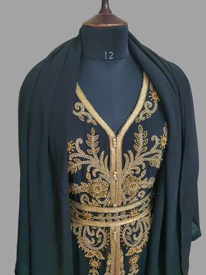 Black color Handmade Moroccan Kaftan with hijjab 4