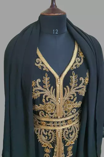 Black color Handmade Moroccan Kaftan with hijjab