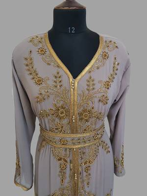 Chiku  color Handmade Moroccan Kaftan with hijjab 2
