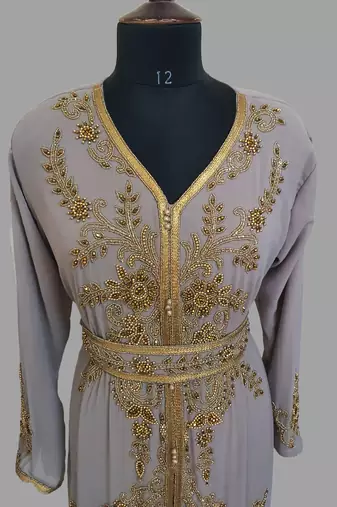 Chiku  color Handmade Moroccan Kaftan with hijjab
