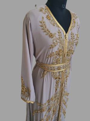 Chiku  color Handmade Moroccan Kaftan with hijjab 3