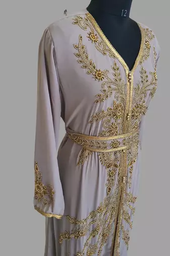 Chiku  color Handmade Moroccan Kaftan with hijjab